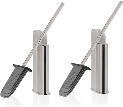 COSMIC Flat Pack 2 Escobillas de Baño de Silicona de Diseño Flexible y Ultrafino. Escobillero de Suelo o Pared para WC. Portaescobillas de Color Cromo.