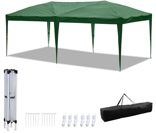 Hebitod Pavillon 3X6 Wasserdicht Stabil Winterfest,Pop Up Gazebo Pavillo,Faltpavillon mit Tasche,partyzelt UV-beständig,Pavillion pergola für Camping Festival Party, grün