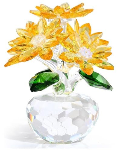 VortexQ6 Crystal Yellow Daisy Bouquet Figurine - Premium Glass Flower Ornament with Gift Box, Mother's Day for Women, Collectible Home Decoration Anniversary Birthday Presents