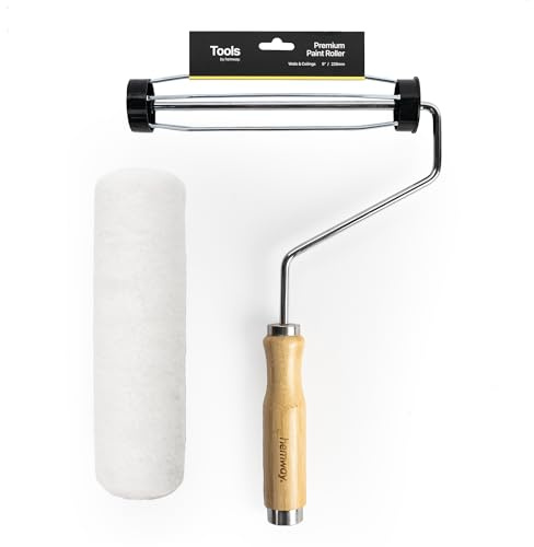 Hemway 9 Inch Bamboo Paint Roller & Sleeve, Premium Mid Pile Reusable | Painting Decorating Tools for Indoor & Outdoor Walls, Ceiling, Furniture Fence Wood, for Paint Gloss Emulsion Varnish Lacquer