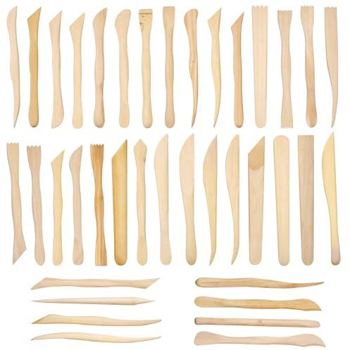JMZLLRX 38 PCS Polymer Clay Tools, Wooden Clay Sculpting Tools, Smooth Double Ended Clay Modeling Tools for Ceramics Soap Carving Detailing Clay Supplies