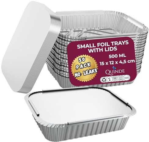 QUINDE Bandejas de papel de aluminio de 500 ml, paquete de 50