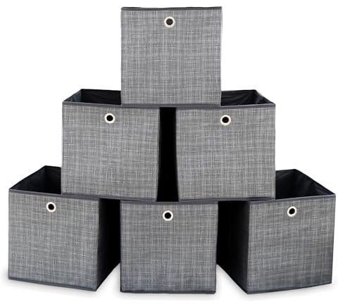 Libbi Lou Fabric Storage Cube Boxes Set of 6 | Fit Cube Storage Unit Fabric Box Grey | Clothes Storage Box | 30x30x30cm