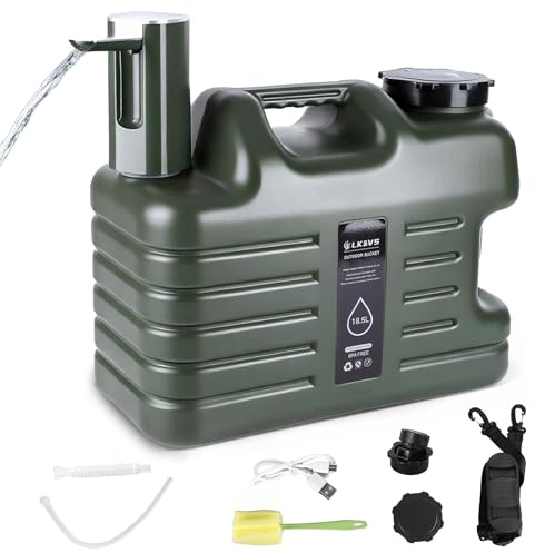 OFC Lenw 18,5L Wasserkanister mit Elektrischer Touch Control Wasserpumpe & Hahn, BPA-Freier Camping Wasserbehälter Tragbar mit Griffen, Auslaufsicher Wassertank für Camping Outdoor (Armeegrün)