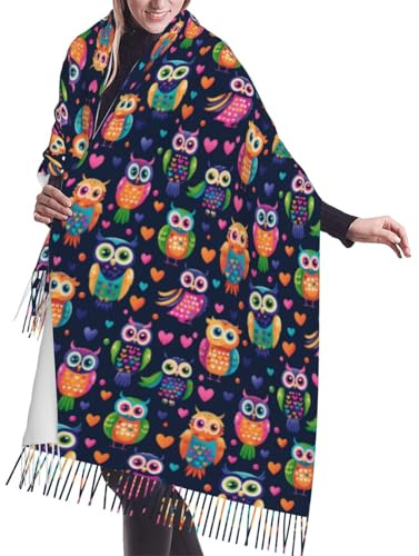 TZTTZT Pashmina-Schal mit niedlichem Eulen-Motiv, für Damen, Herbst- und Winter-Schal, große Decke