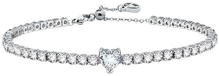 AM RINO MILANO Bracciale tennis donna con cuore colorato in zirconi, elegante gioiello brillante, disponibile in più colori, idea regalo romantica per fidanzata