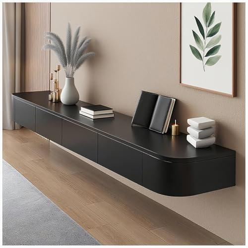 JUNFUNNLE Moderner TV Schrank 220CM Schwarz, TV Lowboard mit 2 Schubladen 1 Klappen Türen, Fernsehtisch mit Kabelmanagement, TV Tisch für Wohnzimmer und Esszimmer