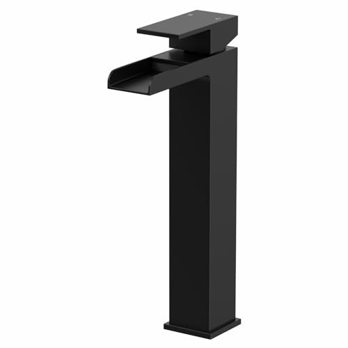 Architeckt® Dakota Bathroom High Rise Waterfall Basin Sink Mixer Tap for Countertop Modern Mono Square Single Lever Handle Faucet for Sinks, Black