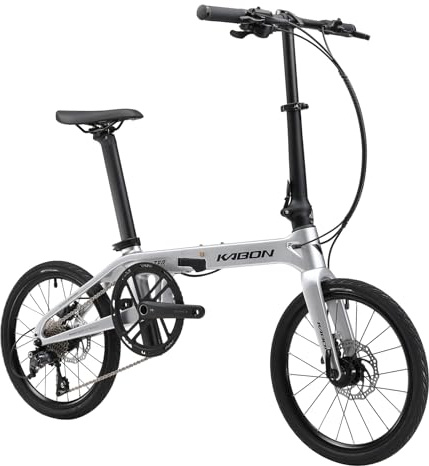 KABON 16 Zoll Carbon Klapprad, 9 Geschwindigkeit Faltrad mit Carbon Rahmen Ultraleichtes Mini Stadtfahrrad Pendlerfahrrad Herren Damen (Silber)