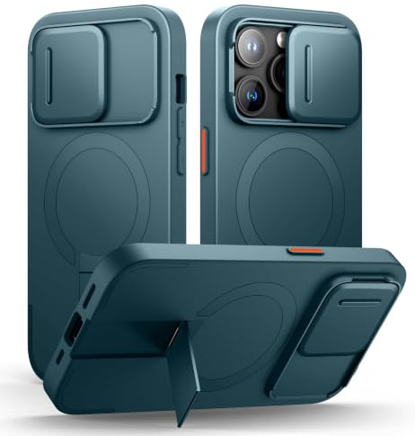 SURITCH Magnetisch hülle Kompatibel mit iPhone 14 pro, Stoßfest Handyhülle Kratzfest Schutzhülle mit Kameraabdeckung schieben und verstellbarem Kickstand(See grün)