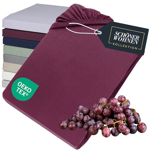 SCHÖNER WOHNEN Spannbettlaken 180x200cm Beere bis 200x200cm - Luxus Spannbetttuch aus Jersey-Baumwolle Öko-Tex Bed Sheets - für Matratzen bis 30 cm Steg hoch & Boxspringbett - Bettlaken King