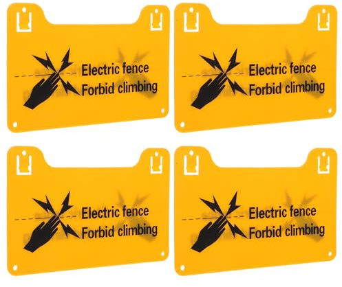 TOPPERFUN Panneau de Danger Électrique pour Clôture Électrique en Pvc Jaune Coins Arrondis, Texte Clair et Avertissement Haute Tension, Pack de 4 pour Sécurité à Domicile et Montage