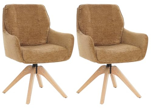 Mendler 2er-Set Esszimmerstuhl HWC-Q37, Küchenstuhl drehbar Auto-Return, Stoff (680g/m²) Chenille Öko-Tex Holz MVG - senfgelb