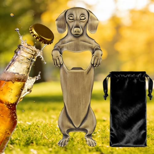 Bronze Dachshund Dog Bottle Opener, Sausage Dog Accessories for BBQ Party, Metal Beer Opener for Men Cave Home Kitchen, Novelty Pet Gift with Bag, Christmas Stocking Filler, Gifts for Him