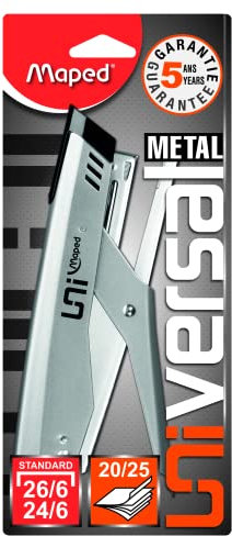 Grapadora maped universal metalica de tenaza capacidad 20 hojas usa grapas 26/6 en blister