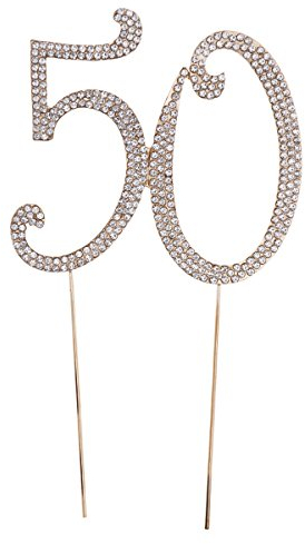 TOYMYTOY 50 Cake Topper for 50th Birthday Party or Anniversary Crystal Rhinestones Decorative Cake Topper for Party Supplies (Gold)