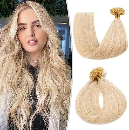 TESS Extensions Echthaar Bondings 1g Keratin Haarverlängerung Remy Human Hair Extensions U-Tip 100 Strähnen 100g-50cm(#18/613 Hellgoldblond&/Hell-Lichtblond)