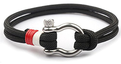 EXINOX Bracelet Nautique Manille en Acier | Homme et Femme | Cuir d'acier Inoxydable (Noir)