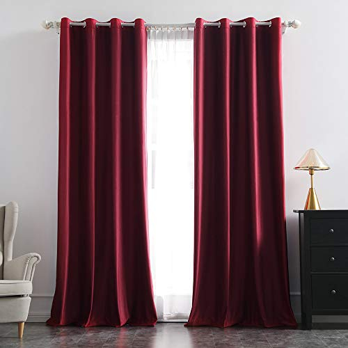 MIULEE Rot Samtvorhang mit Ösen, Wunderschön Weich Vorhänge Samt für Deko Schlafzimmer Wohnzimmer, 2 Stück Samt Gardinen Blickdicht Jedes 225 cm Hoch, Dicker Velvet Thermovorhang Winter