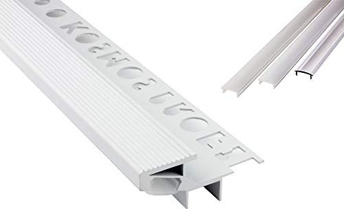 T-40 20° LED Alu Fliesenprofil Treppenprofil Stufen 12 mm weiß 1m opal