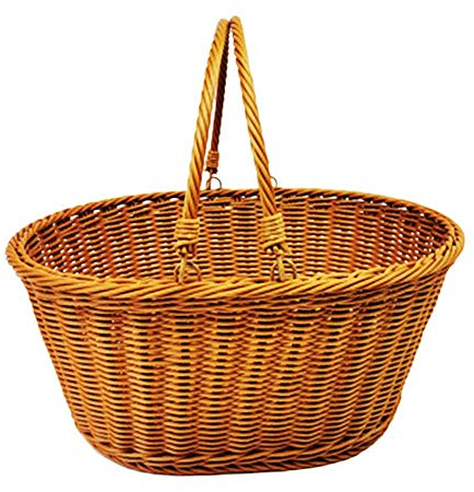 NC Handgemachte Rattan Tasche Korb Oval Willow Basket Imitation Rattan Aufbewahrungskorb Einkaufskorb Marktkorb Picknickkorb mit Griff Ei Sammeln Hochzeitskorb Osterkorb