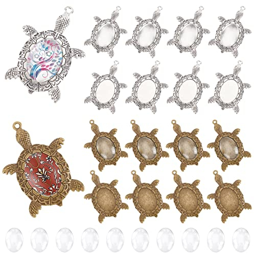 PandaHall 20 Sets Schildkröten-Anhänger-Einstellungen 25 x 18 mm Ovale Cabochons-Basis Leere Lünette Anhänger-Tablett Cameo-Lünette Cabochon-Einstellungen Für Foto-Anhänger Schmuckherstellung