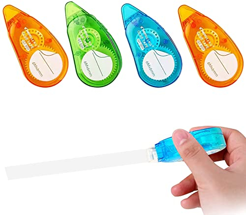 Adhesivo Doble Cara Dispensador,Cinta Pegamento Roller,4Pcs Rodillo de Pegamento,Cinta Adhesiva de Doble Cara,Rodillos de Pegamento Transparente de Doble,para Manualidades,Tarjetas,Fotos,Diarios
