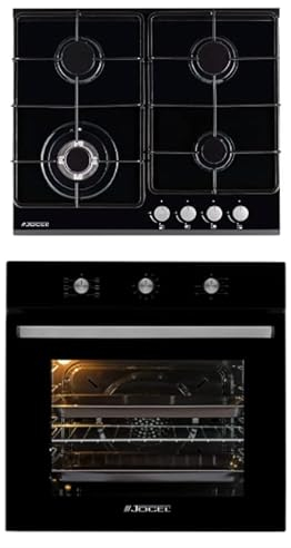 Pack Placa Gas y Horno Jocel 76 litros JPK4GV200433, encastrable, 4 fuegos cristal.