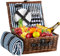 HYBDAMAI Weiden-Picknickkorb-Set für 4 Personen mit wasserdichter Picknickdecke, großer Weiden-Picknickkorb für Camping, Outdoor, Valentinstag, Erntedankfest, Geburtstag (blau-weiß gestreift)