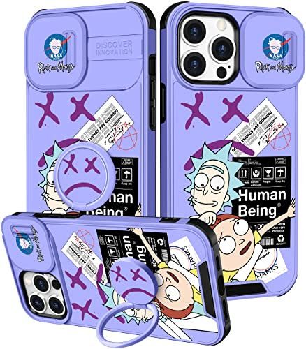Qerrassa for iPhone 13 Pro Max Case Cute Cartoon 13 ProMax Case for Women Girly Boys Kids Kawaii Funny Cool Case with Camera Cover & Ring Holder for Apple iPhone 13 Pro Max 6.7, Purple Rk