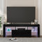 LEADZM Meuble TV LED Laqué 130x35x45 cm avec Rangement en Verre, Convient au Salon ou à la Chambre (Noir)