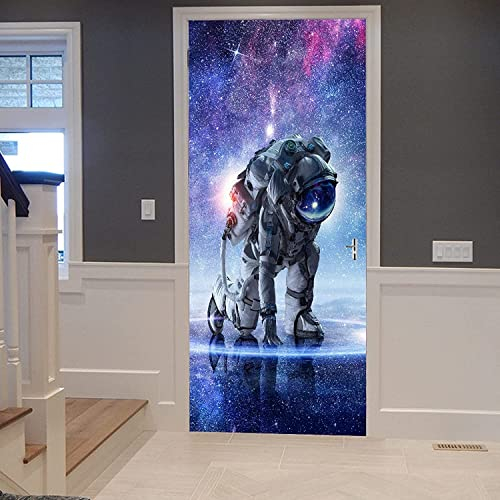 Tür Bekleben Mit Türtapete Selbstklebend Astronaut Blauer Sternenhimmel 80 X 200 Cm | Tür Verschönern Mit Türfolie | Türaufkleber - Türbilder | Türposter Türklebefolie | Fotos Von Kinderzimmertüren -