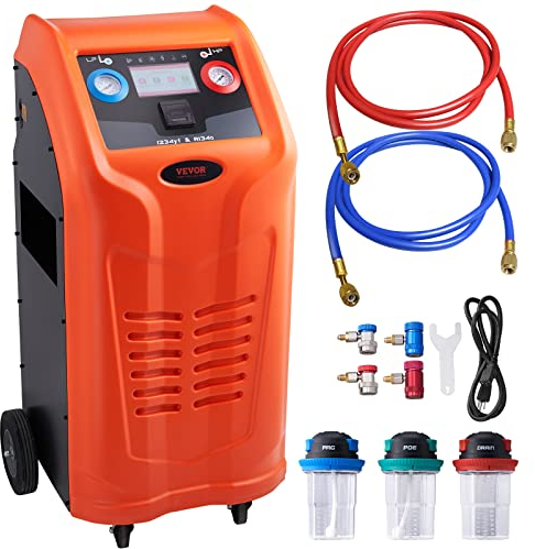 VEVOR Macchina Automatica per Recupero di Refrigeranti 1000W Adatto per R134a & R1234yf Uso Automobilistico, Recuperatore per Refrigeranti All-in-one 62x74x135cm con Schermo 7 Pollici per Olio PAG/POE