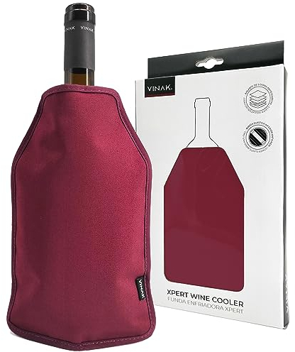 VINAK - Manchon refroidisseur XPERT | Rafraîchisseur pour bouteilles de vin | Gel de qualité non-frost | Fabriqué avec 5 couches isolantes | Bande élastique anti-chute inférieure (Bordeaux)