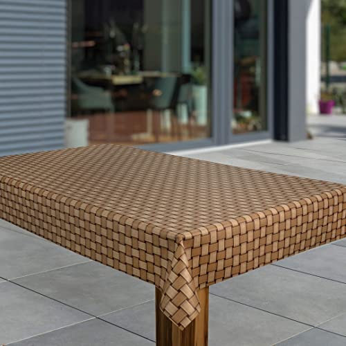 laro Wachstuch-Tischdecke Abwaschbar Garten-Tischdecke Wachstischdecke PVC Plastik-Tischdecken Eckig Meterware Wasserabweisend Abwischbar G07, Muster:Rattan Braun Beige, Größe:130x160