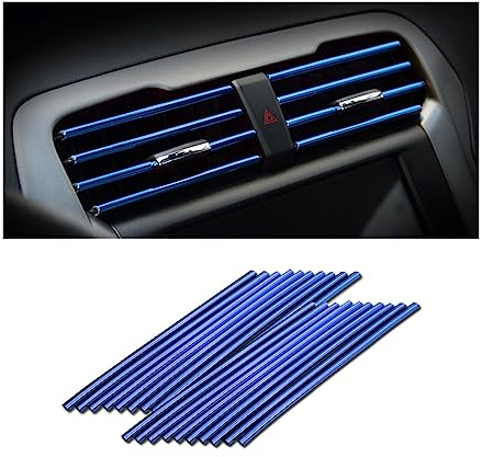 CGEAMDY 20 Piezas Tiras Decorativas para el Aire Acondicionado del Coche, Accesorios para el Interior del Coche, Tira Decorativa Multicolor para la MayoríA de las Salidas de Aire (Azul)