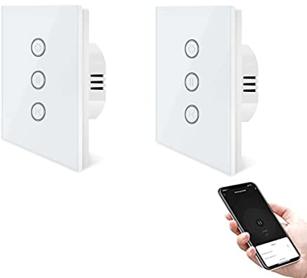ZigBee Interruptor de persiana enrollable UseeLink Alexa, interruptor de persiana inteligente con panel táctil, compatible con Alexa y Google Home, control por aplicación y temporizador, necesita Tuya