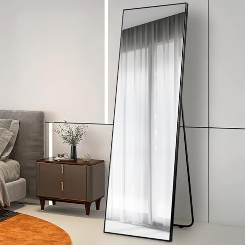Vlsrka 160x50cm Standspiegel Ganzkörperspiegel Schwarz, Wandspiegel Groß, Spiegel Ganzkörper Stehend/Wand, Moderne Ankleidespiegel mit Aluminiumrahmen, Stehspiegel für Wohnzimmer Schlafzimmer Flur