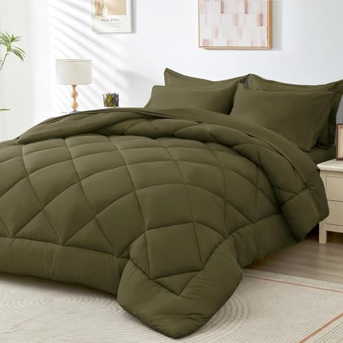 HEVUMYI Set completo da 7 pezzi, per tutte le stagioni, double-face, per tutte le stagioni, set di biancheria da letto matrimoniale, ultra morbido, con piumino grigio, lenzuolo piatto, lenzuolo con