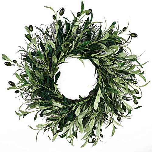 HOKZYHOUSE 50 cm Olivenkranz, Frühlingskranz, künstlicher Olivenfruchtkranz für Tür, Kamin, Fenster, Hochzeit, Innen- und Außenbereich (Nr. 1)