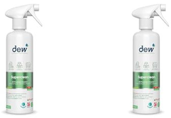 Dew Superclean Fragrance Free 500ml: Refillable Eco Friendly Antibacterial Kitchen Spray | All Purpose Rinse Free Cleaner Ideal For Multi Surfaces including Worktops to Carpet (Pack of 2)