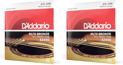 D'Addario Guitar Strings - Acoustic Guitar Strings - 85/15 Bronze - For 6 String Guitar - Full, Bright Tone - EZ930 - Medium, 13-56 (Pack of 2)