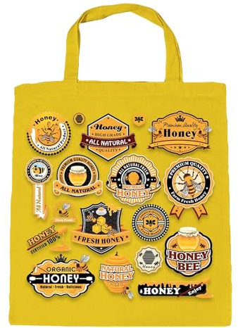 Generisch Baumwoll-Tasche Tragetasche Einkaufstasche Honig Imker Zeichen (Gelb)