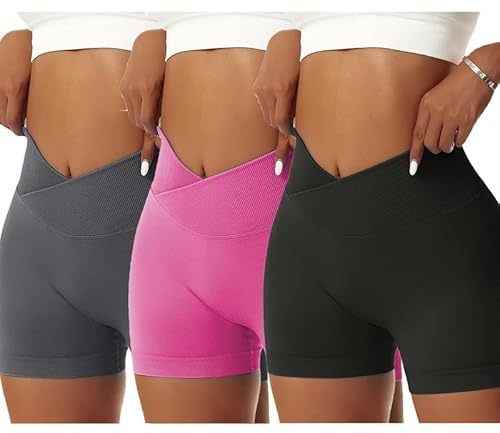 Mesaro Damen Gym Shorts 3er Pack High Waist Sport Leggings Booty Scrunch Push Up Cycling Fitness Running Workout Outfit