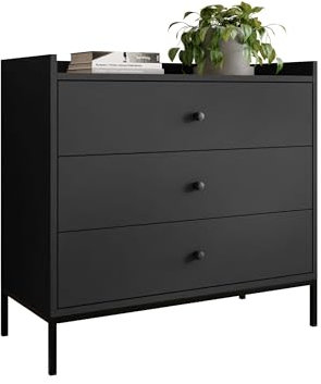 Mirjan24 Kommode mit 3 Schubladen Tokirot 3SZ, Schubladenkommode für Wohnzimmer, Anrichte, Mehrzweckschrank, Wohnzimmerschrank, Schlafzimmer, Sideboard (Schwarz)