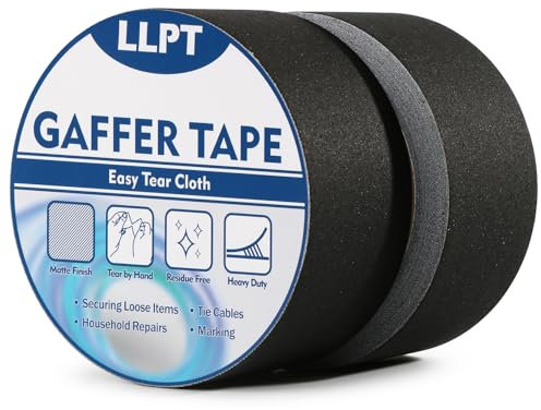 LLPT Panzertape | Schwarzes Hochleistungs-Gaffing-Klebeband | Matt nicht reflektierend leicht abreißbar rückstandsfrei | für Kabelfotografie (PGT515P2BK) | 2 Packungen | 50 mm x 15 m
