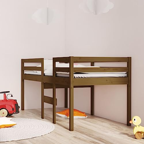 QJBSAVVA Hochbett, Tagesbett Familienbett Schlafbett Jugendbett Geeignet für Hotelzimmer Feriendomizil Jugendherberge Arbeitszimmer Honigbraun 90x200 cm Massivholz Kiefer