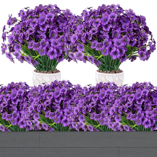 KYSUN 12 Bundles Buissons d'Arbustes Artificiels Fleurs Artificielles Fleurs Plantes Résistantes à UV en Plein Air Buissons Arbustes Artificiels Décoratifs pour Arrangement Floral-Violet
