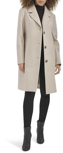 Kenneth Cole Women's Notch Collar Topcoat Coat, Oatmeal, M