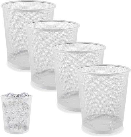 LOPYXBR Lot de 4 corbeilles à papier de 12 l - En métal - Blanc - Pour bureau, chambre à coucher, salle de bain - 26 x 23,5 x 19 cm